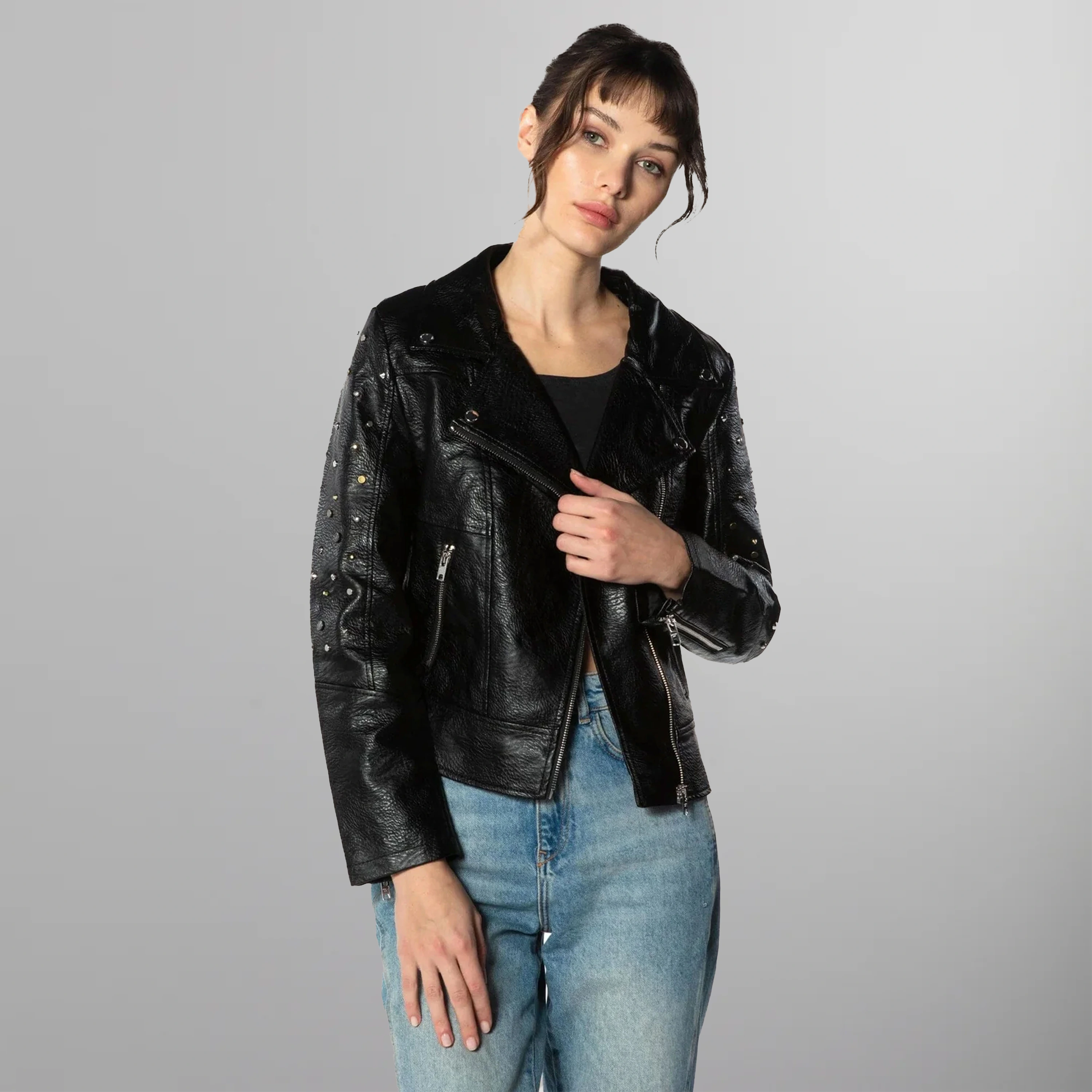 Womens faux leather black jacket Clearance
